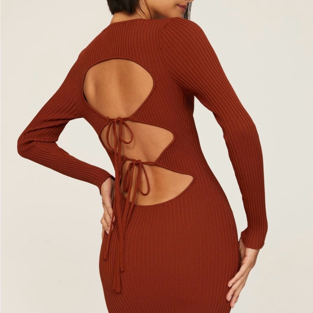 MINKPINK Rust Backless Long Sleeve Dress - Picture 4 of 8